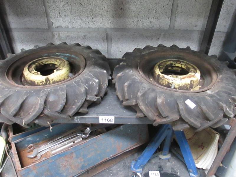 A pair of heavy duty barrow wheels and tyres