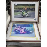 2 framed signed Motorcyle racing photographs