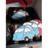 A quantity of hand painted wooden counters of a Messerschmitt Heinkel and Isetta bubble cars