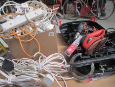 A Black & Decker boxed Sandstorm and hot air gun and a very large lot of 240v extension leads