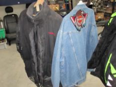 A Honda water proof jacket and a Wrangler jacket with a Harley Davidson patch on back XL