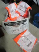 A box of full of Roebuck hi-vis vests mainly XXL