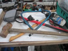 2 axes, a large sledgehammer,