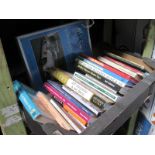 A box of various books including Bodywork Restoration,