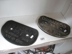 2 cast iron 19th and 20th Railway wagon plaques