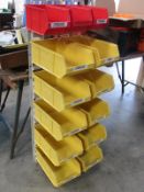 10 yellow large part bins and 3 red and new racking