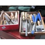 A good large lot of wood chisels with tool rolls etc