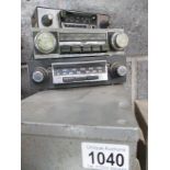 3 vintage car radios and two full drawer cabinets