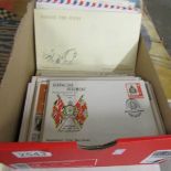 A box of mainly GB first day covers and an album of USA first day covers, 1980/90's.
