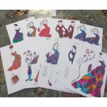 A portfolio of 30 original fashion illustrations in pen and ink by Roz Jennings - illustrator for