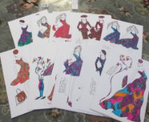 A portfolio of 30 original fashion illustrations in pen and ink by Roz Jennings - illustrator for