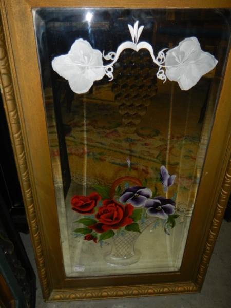 2 framed mirrors with painted floral decoration. - Image 4 of 4