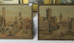 2 framed tapestries of churches.