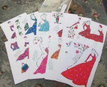 A portfolio of 30 original fashion illustrations in pen and ink by Roz Jennings - illustrator for