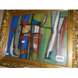 A framed and glazed 20th century Newlyn school acrylic and pencil on board abstract forms inscribed