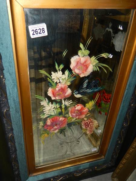 2 framed mirrors with painted floral decoration. - Image 2 of 4