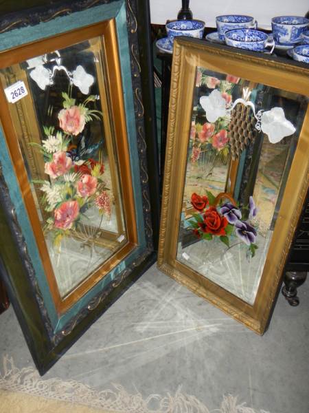 2 framed mirrors with painted floral decoration. - Image 3 of 4