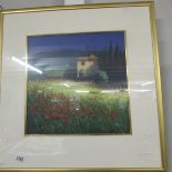 An oil painting of a French rural scene featuring poppies signed David Short.