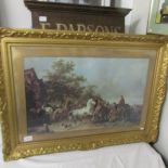 A gilt framed and glazed horse fair scene.