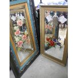 2 framed mirrors with painted floral decoration.