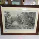 A framed and glazed print entitled Trout Fishing - The First Catch of the Season.