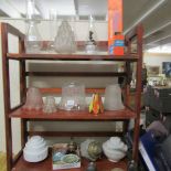 A mixed lot of lamp shades including etched oil lamp shade, oil lamp chimneys,