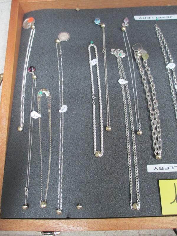 A display case of mainly silver pendants, chains etc., (this lot is buyer collect only). - Image 5 of 10