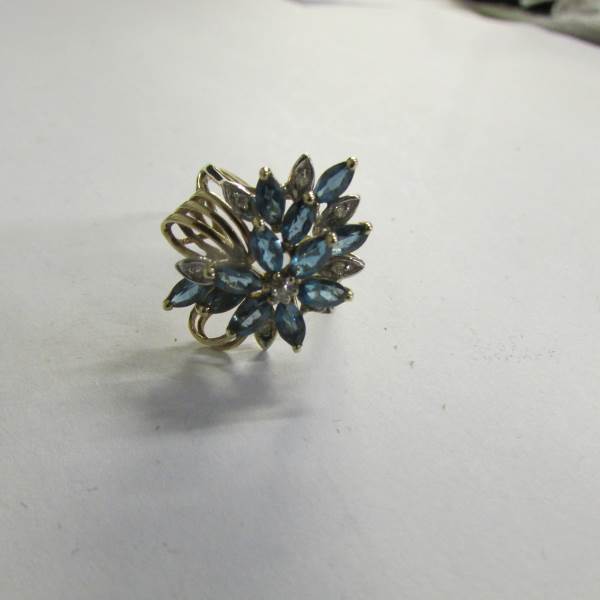 A Sapphire and diamond yellow gold 1970's ring, size M. - Image 2 of 2