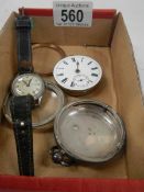 An old silver watch (case needs work but in working order) and a ladies wrist watch.