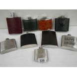 9 20th century hip flasks (6 leather coloured,