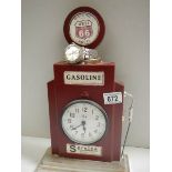 A Historic West Route 66 clock in the shape of a petrol pump together with a Route 66 wrist watch