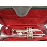 A Besson 1000 silver plate trumpet complete with mouthpiece and in good condition.