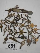 A large lot of late 19th / early 20th century pocket watch keys (approximately 37).