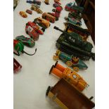 A box of plastic and metal toy vehicles.