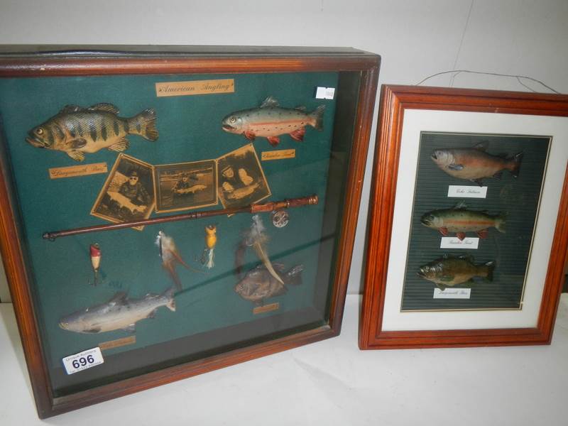 2 framed and glazed angling related collages.