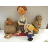 3 old dolls including one as a muff and a duck.