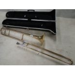 A cased trombone by Blessing Scholastic, Made in U.S.A.