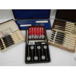 6 assorted cutlery sets including 2 with wedding present cards.