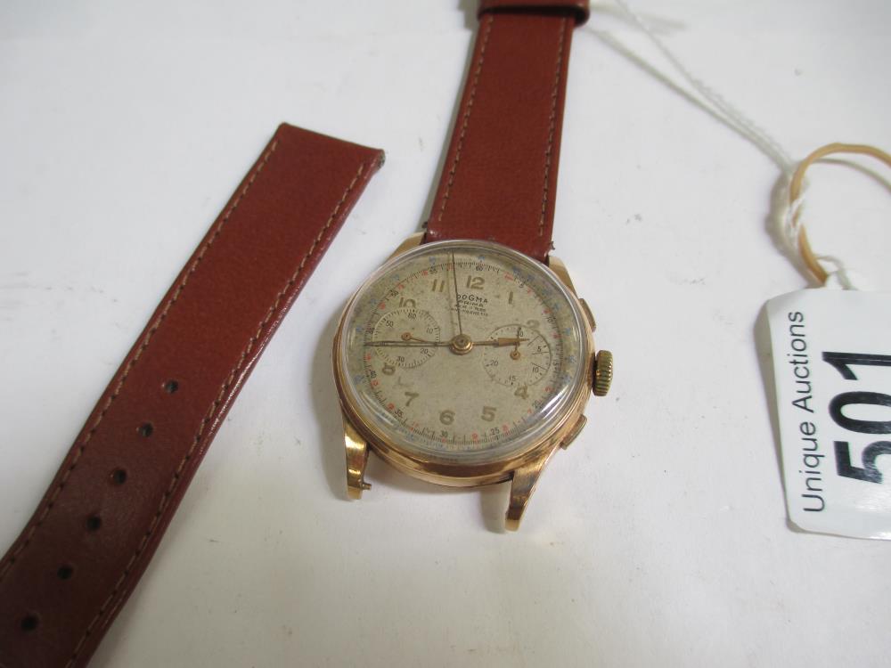 A fine Dogma Prima wrist watch with 18ct gold back and calf strap, in full working order. - Image 9 of 11