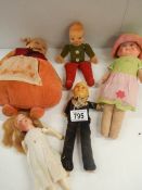 5 assorted old dolls.