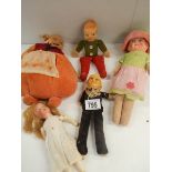 5 assorted old dolls.