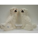 A pair of early 20th century Staffordshire dogs, 14" tall (one has crack as shown in image,