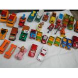 A box of various die cast including Britain's, Corgi and Dinky.