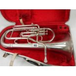 A Boosey & Hawkes Imperial silver plated Baritone horn, 20" long , in good condition.