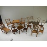 A mixed lot of old bamboo and other traveller sample furniture, approximately 14 items.