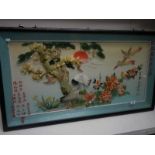 A large retro Chinese shell art design wall picture and an oval wall mirror.