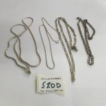 4 assorted silver chains, approximately 50 grams.