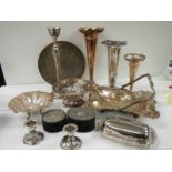 A mixed lot of interesting silver plate including spill vases.