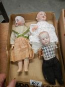 3 Victorian porcelain headed dolls (all need wigs).