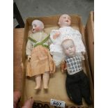 3 Victorian porcelain headed dolls (all need wigs).